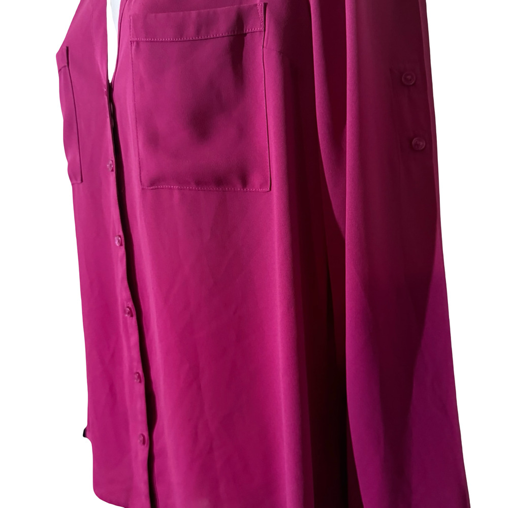 Express The Portofino Shirt Pink Button Up Chiffon Long Sleeve Top V-Neck sz L - Picture 12 of 16